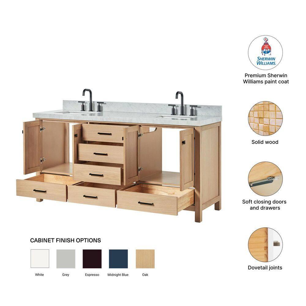 Cambridge Double Bathroom Vanity with Carrara Marble Top