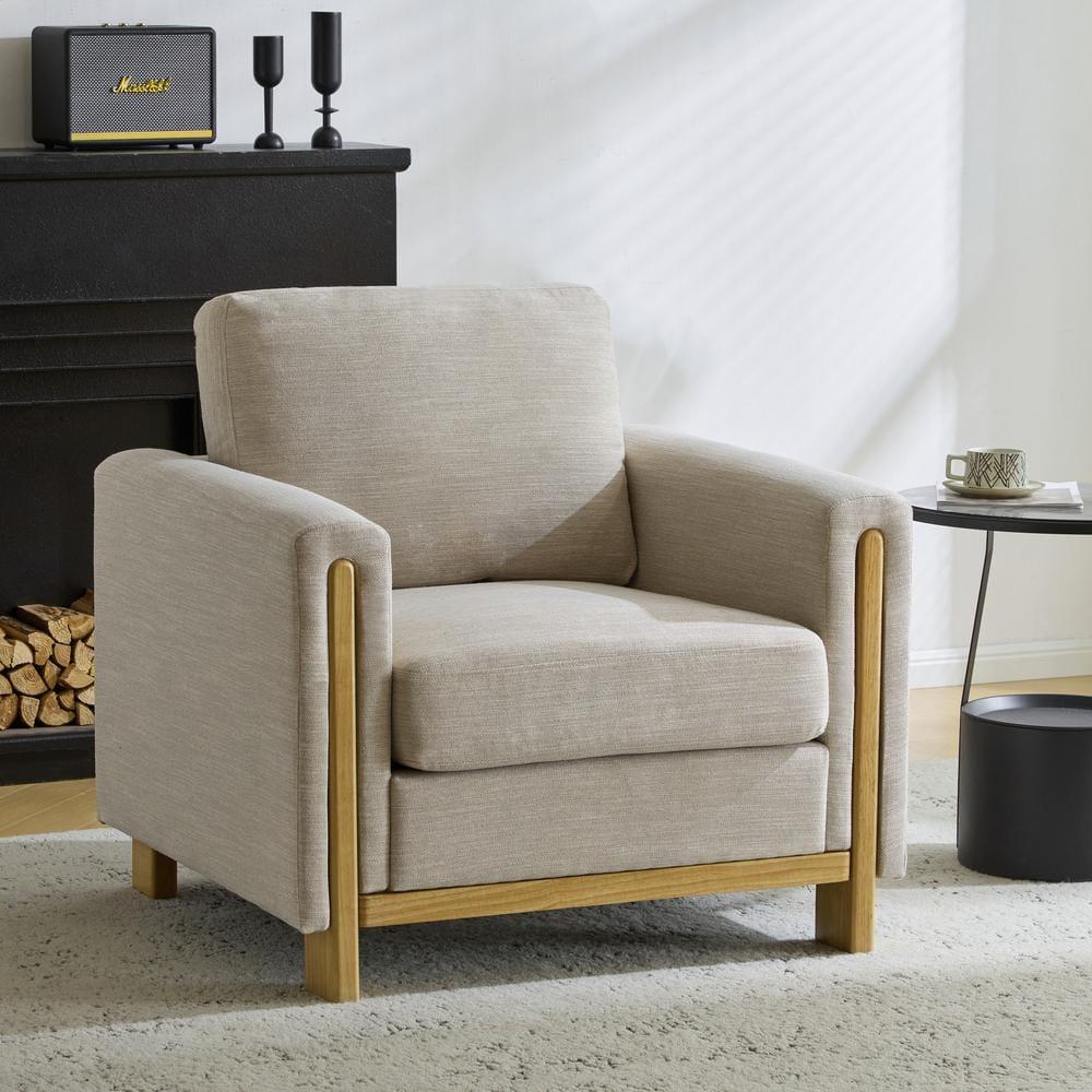 Christopher Knight Home Torrie Modern Rubberwood Upholstered Accent Arm Chair, Beige