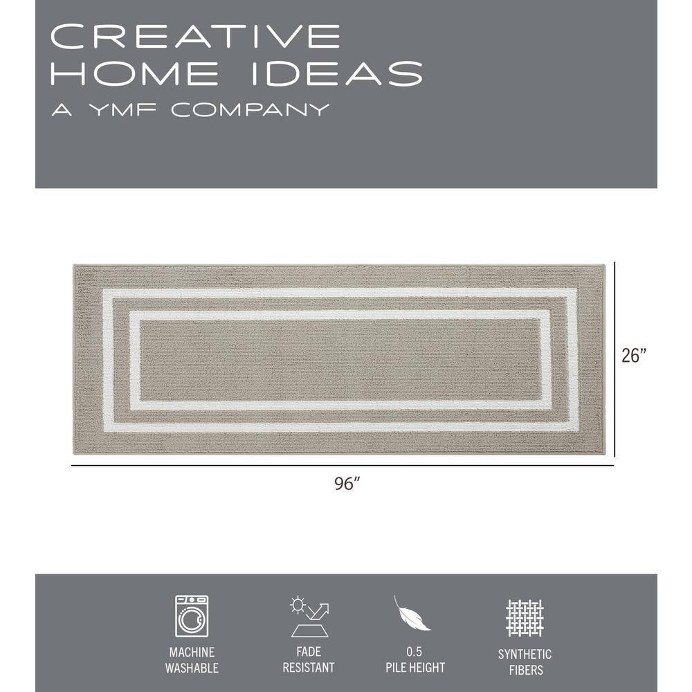 Double Border Machine Tufted Performance Light Gray/White Rug