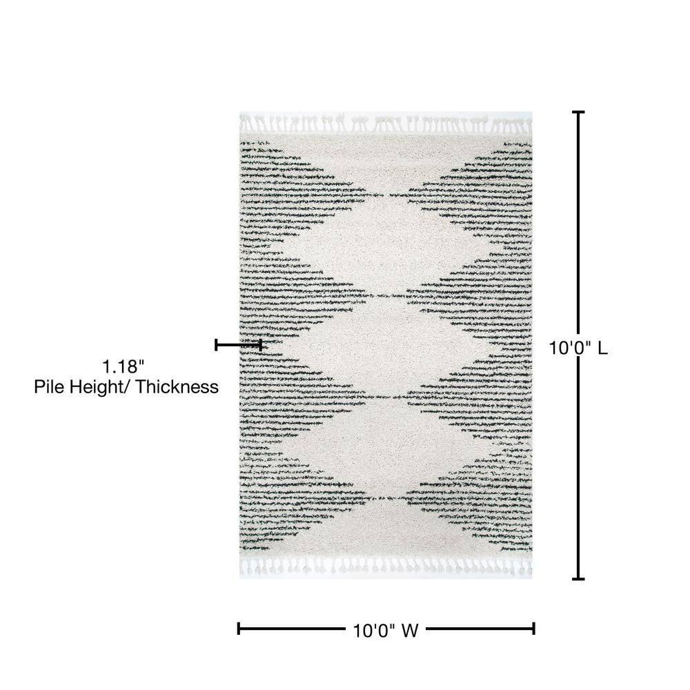 Nuloom Bria Trellis 10 Square Shag Indoor Area Rug for Living Room Bedroom Dining Room Nursery, Off White/Charcoal