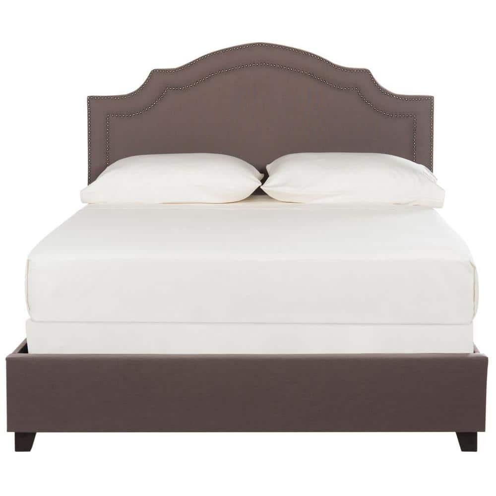 SAFAVIEH Theron Modern Elegant Upholstered Bed Frame with Nail Heads, Queen, Dark Taupe