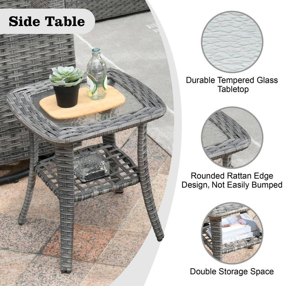 Ovios Venice 11pc Wicker Outdoor Patio Furniture Set Conversation Sofa with a Metal Fire Pit Swivel Chairs and Dark Gray Cushions