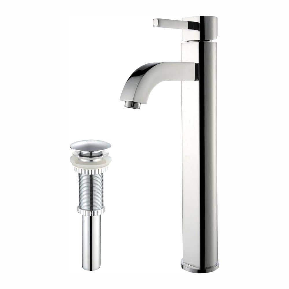 Kraus Ramus Vessel Mixer Single-Handle Bathroom Faucet with Matching Pop-Up Drain