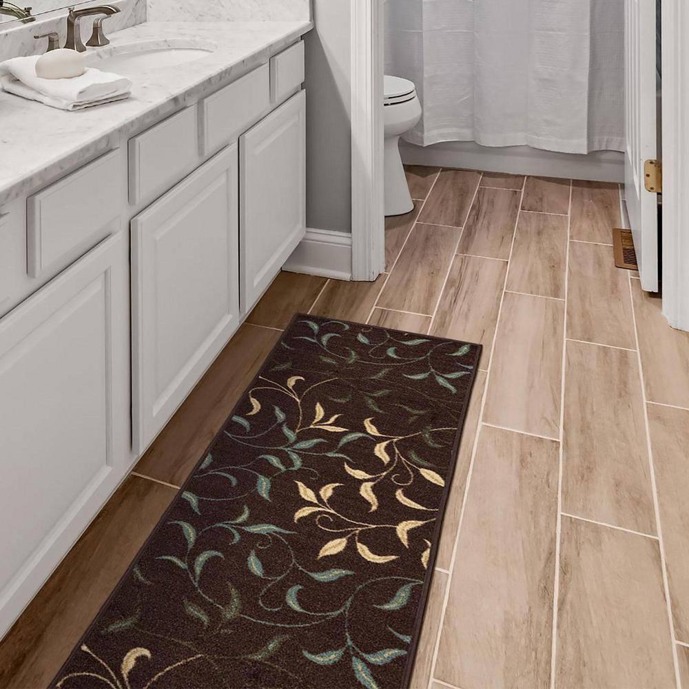 Ottohome Non-Slip Leaves Area Rug For Living Room, Hallway Runner, Entryway Rug, Brown