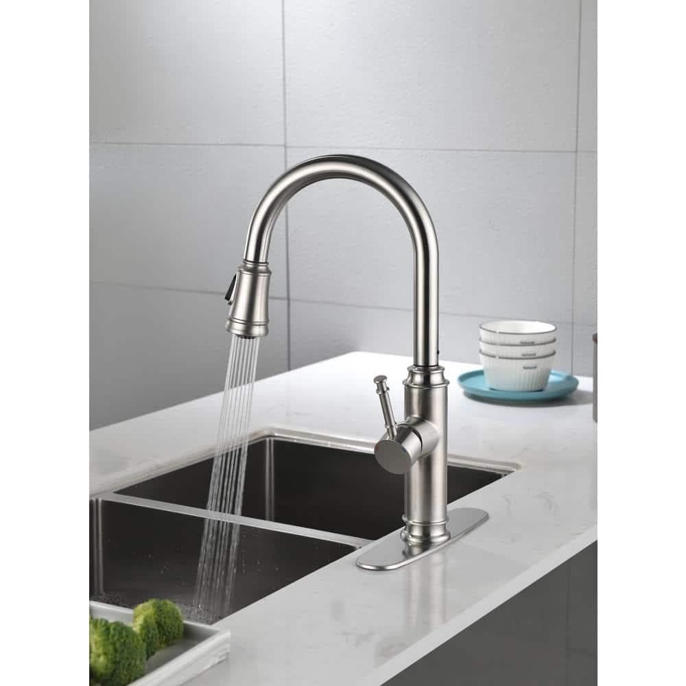 Single Handle High Arc Pull Out Kitchen Faucet,Single Level Stainless Steel Kitchen Sink Faucets With Pull Down Sprayer