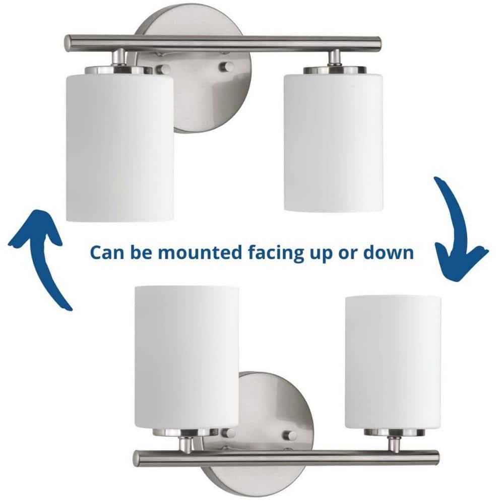 Progress Lighting Replay 2-Light Bath Vanity, Brushed Nickel, Porcelain Shade