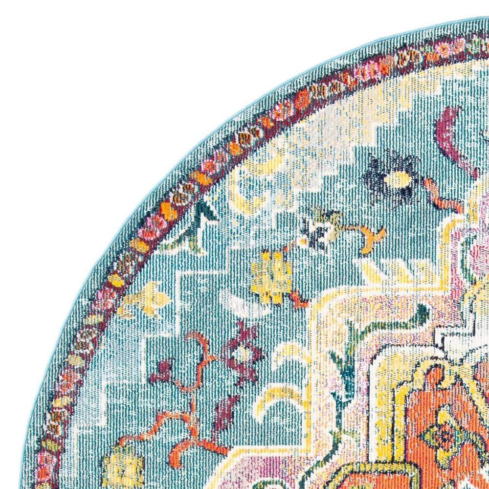 Crystal CRS501 Loomed Indoor Area Rug - Teal/Orange - 7'x7' Round - Safavieh