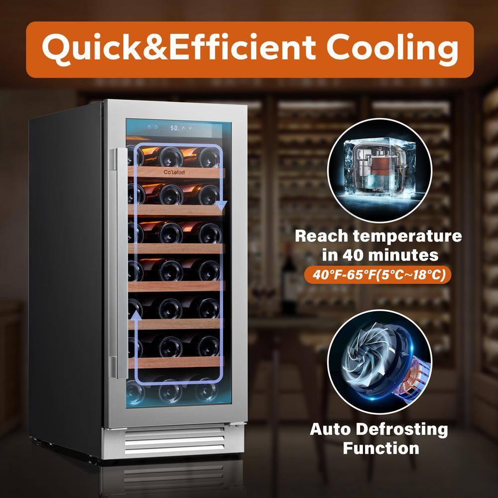 Ca'Lefort 15 inch Wine Refrigerator, 33 Bottle Wine Cooler Freestanding & Built-in