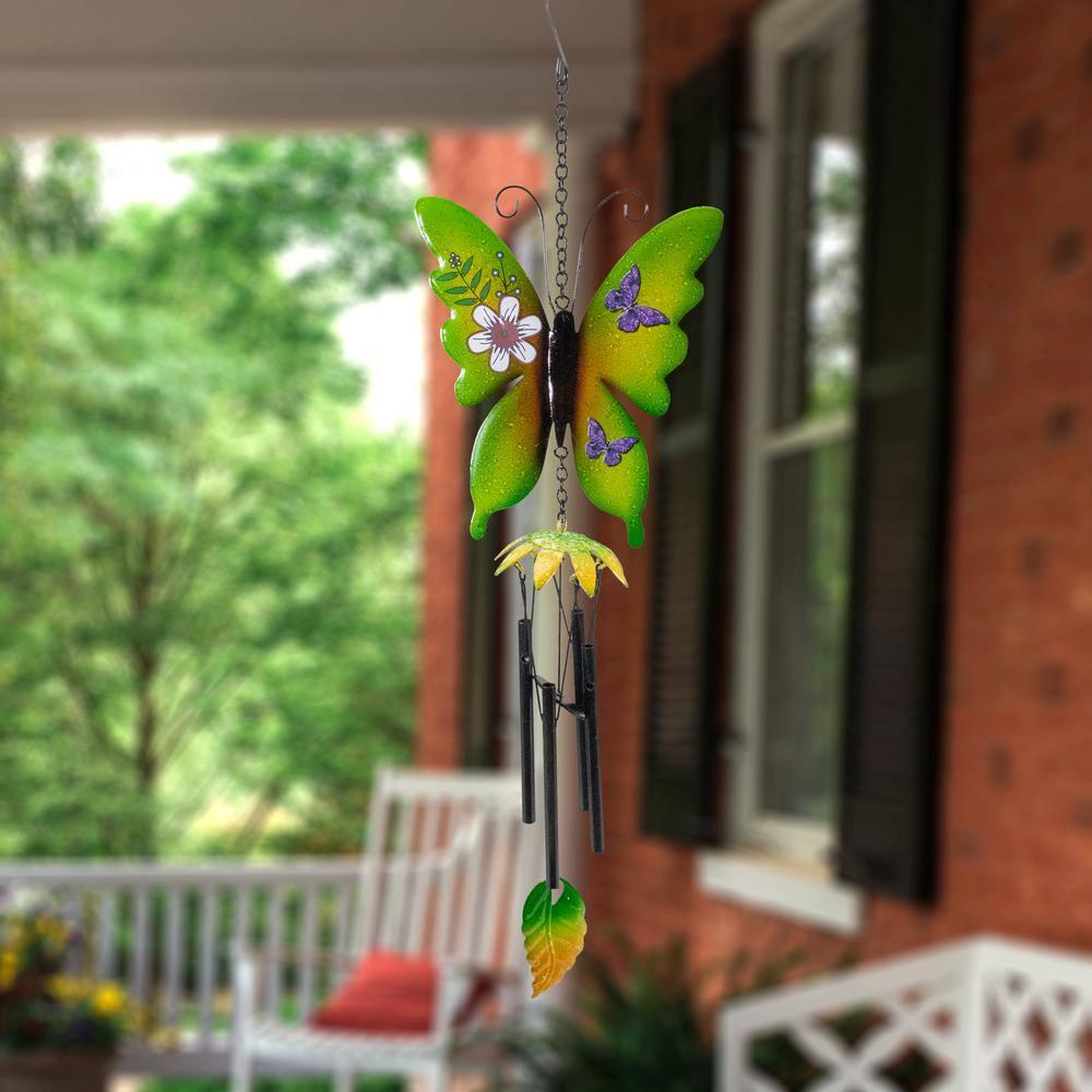 Northlight 15.75" Green Metal Butterfly Outdoor Garden Windchime