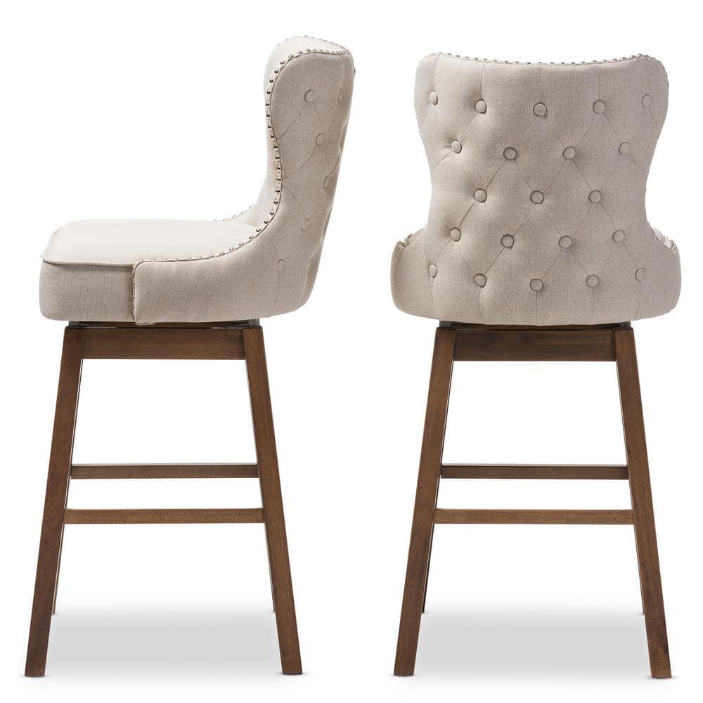 Gradisca Modern And Contemporary Wood Finishing Upholstered Barstools Set Of 2 Light Beige - Baxton Studio