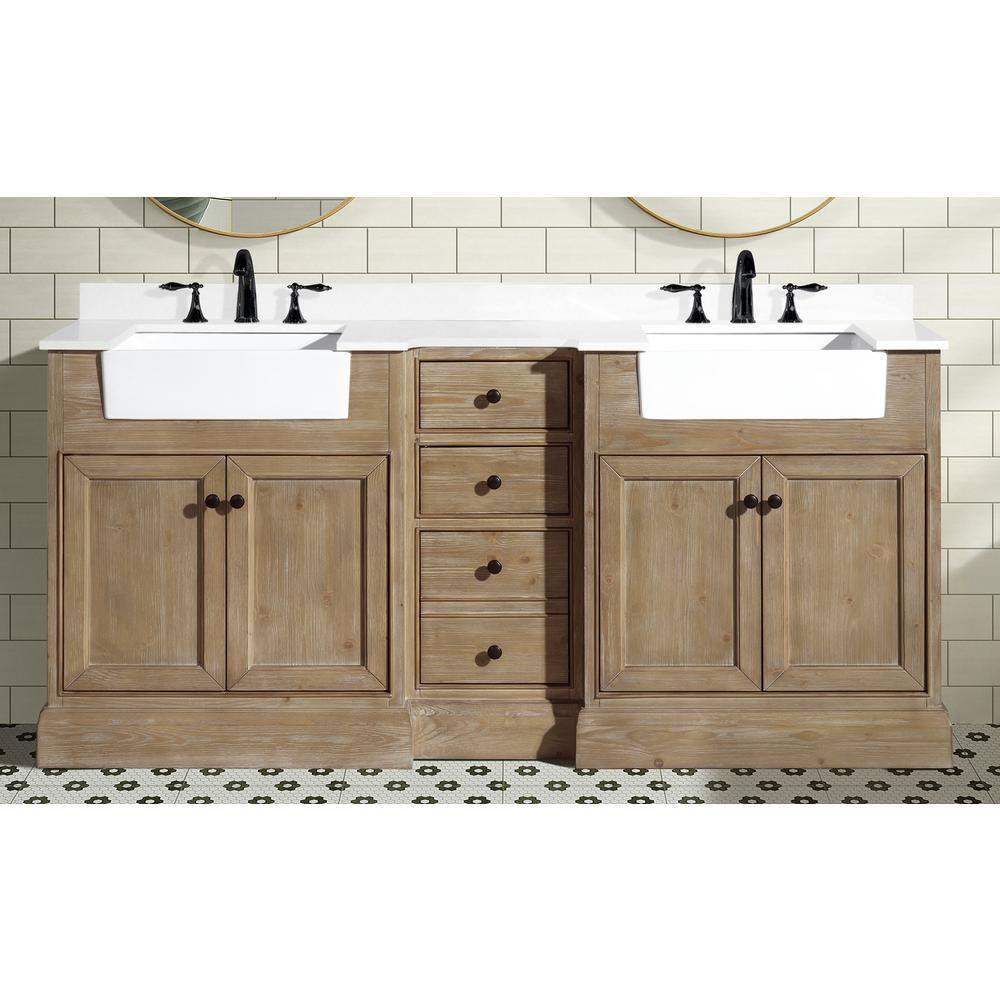 Kelly 72" Bathroom Vanity Weathered Fir - White Engineered Countertop