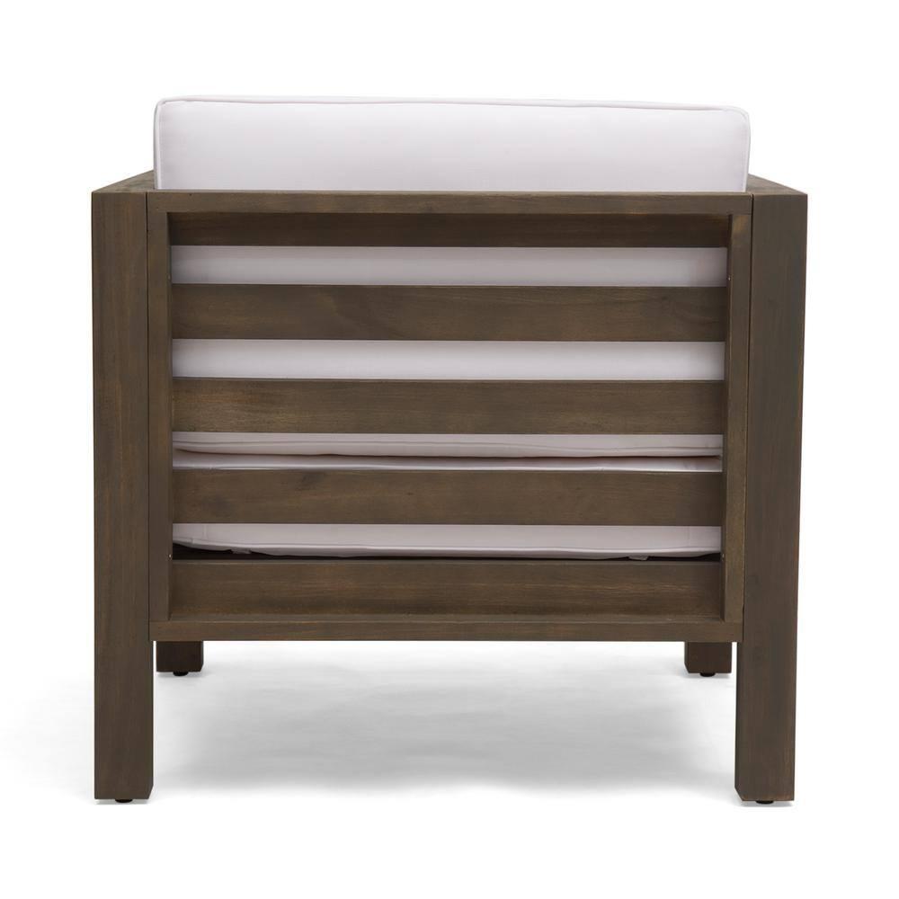 Frankie Outdoor Acacia Wood Club Chair with Cushion, Gray and White