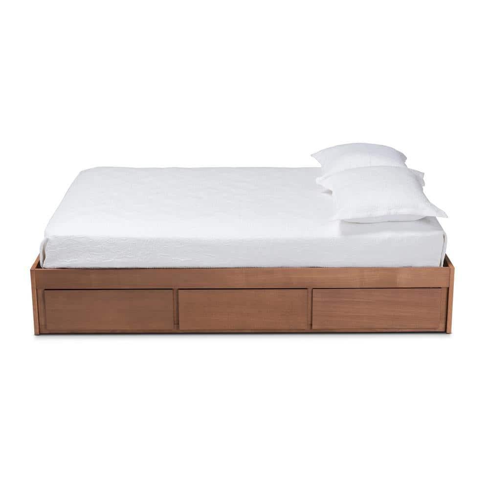 Queen Wren 3 Drawer Storage Bed Frame Walnut - Baxton Studio: MDF & Wood Composite, No Box Spring Needed