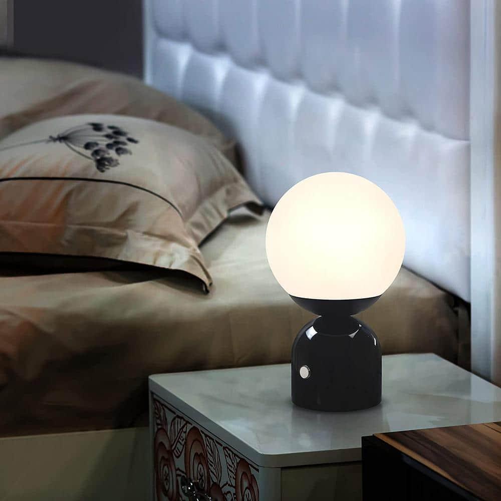 Brightech Mila 10" Modern LED Table Lamp with Black Marble Base and Frosted Globe Shade, 3-Way Dimming