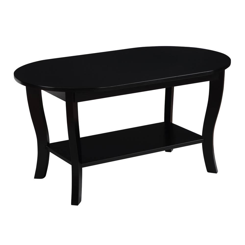 Convenience Concepts Classic Storage Oval Medium Density Fiberboard Coffee Table with Shelf, Black