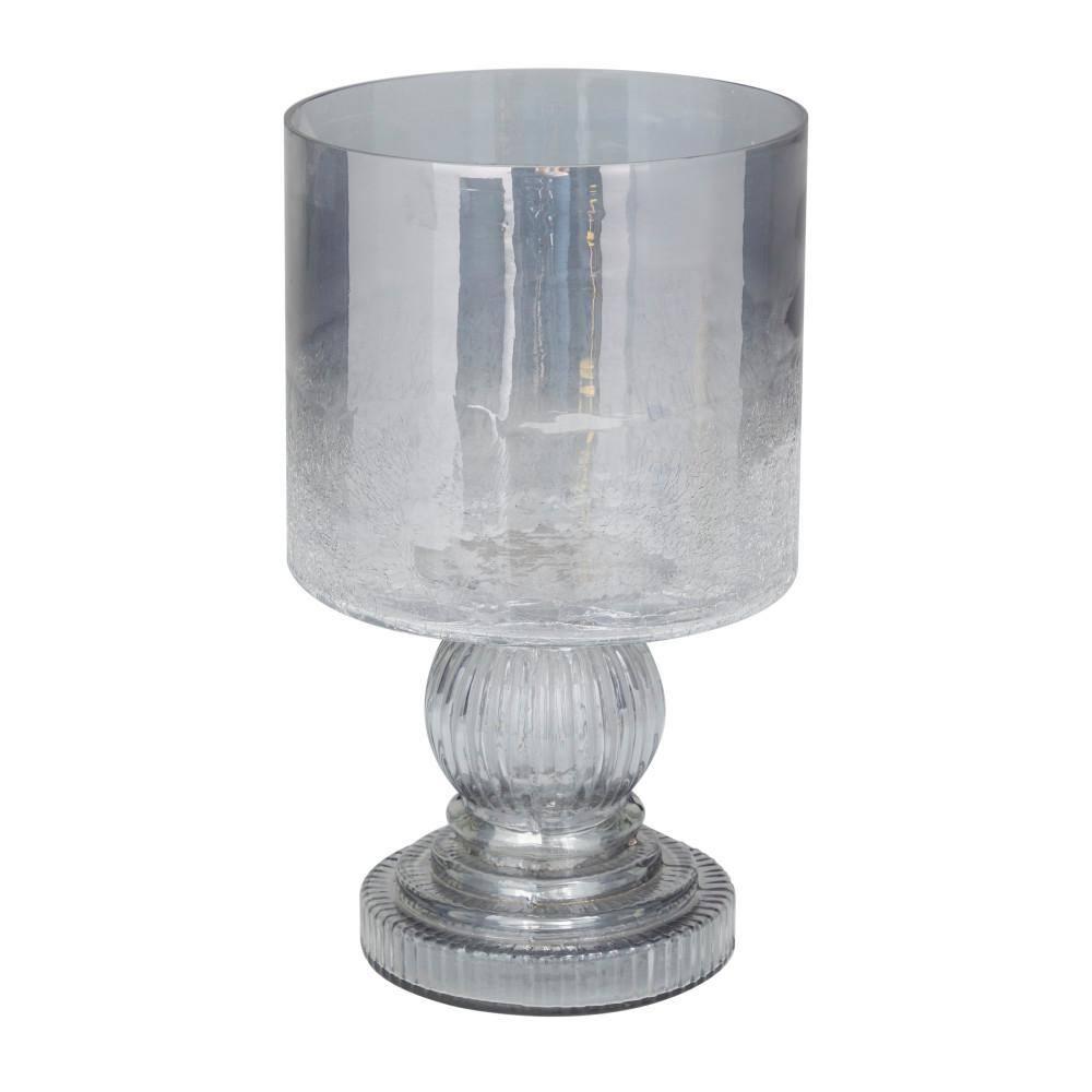 DecMode Black Glass Handmade Turned Style Pillar Hurricane Lamp with Smoked Glass Finish