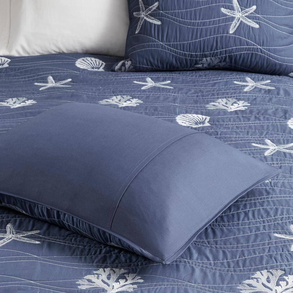 Harbor House Seaside 4 Piece Cotton Reversible Embroidered Quilt Set
