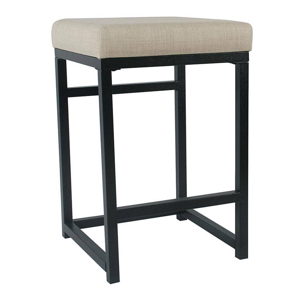 HomePop 24" Open Back Metal Counter Height Barstool Natural : Upholstered Square Seat, No Assembly Required