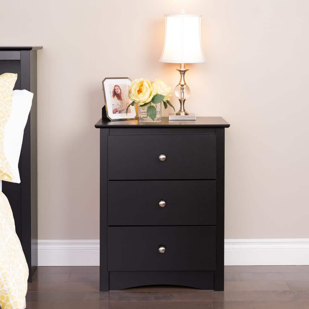 Prepac Sonoma 3 Drawer Nightstand - Black : Wood Composite Bedside Table, Rectangle Shape, Spot Clean