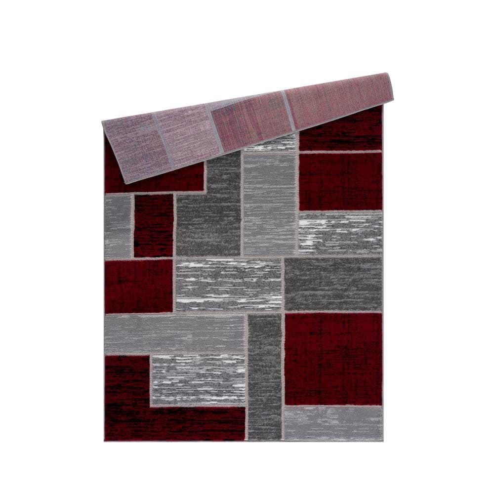 L'Baiet Verena Geometric Area Rug Red Grey 5' x 7' Medium Area Rugs Carpet for Living Room, Bedroom, Dining Table, Office, Hallway, Foyer | Neutral Colorful Modern Abstract Home Decor