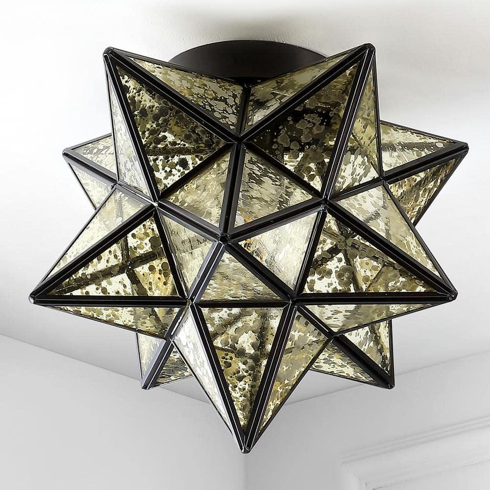 Stella 12" Moravian Star Metal/Mercury Glass LED Flush Mount, Oil Rubbed Bronze