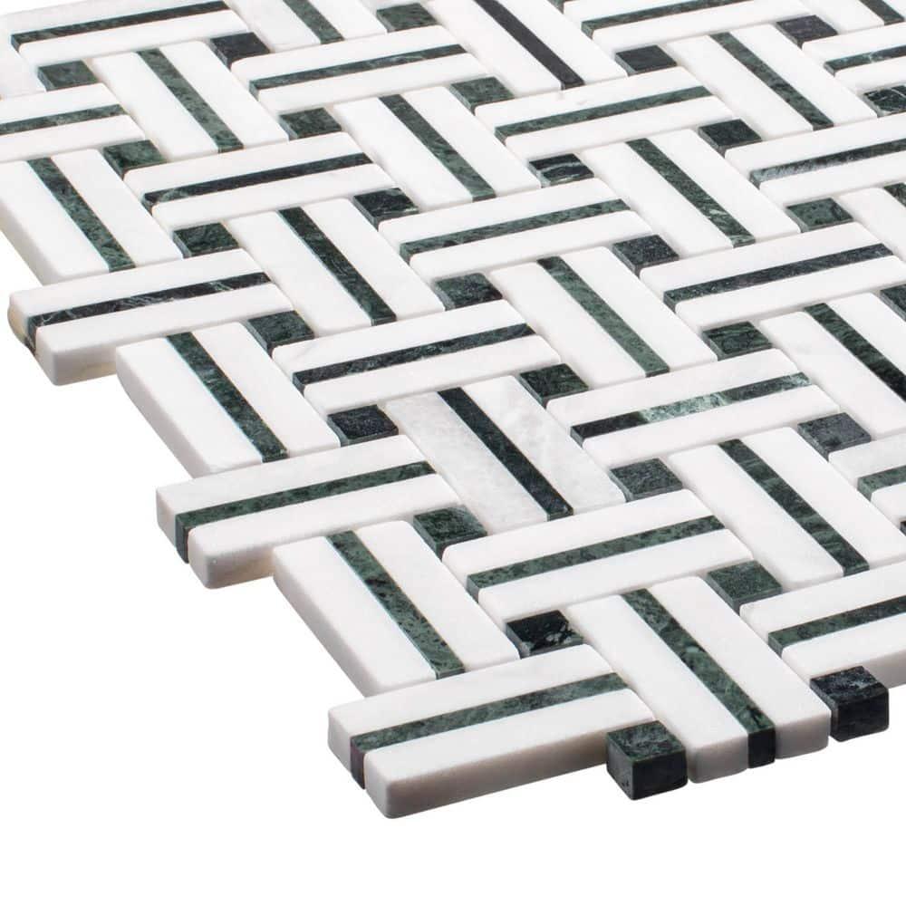 Fabrique 1-in. x 2-in. Basketweave Marble Look Polished Natural Stone Wall & Floor Mosaic Tile