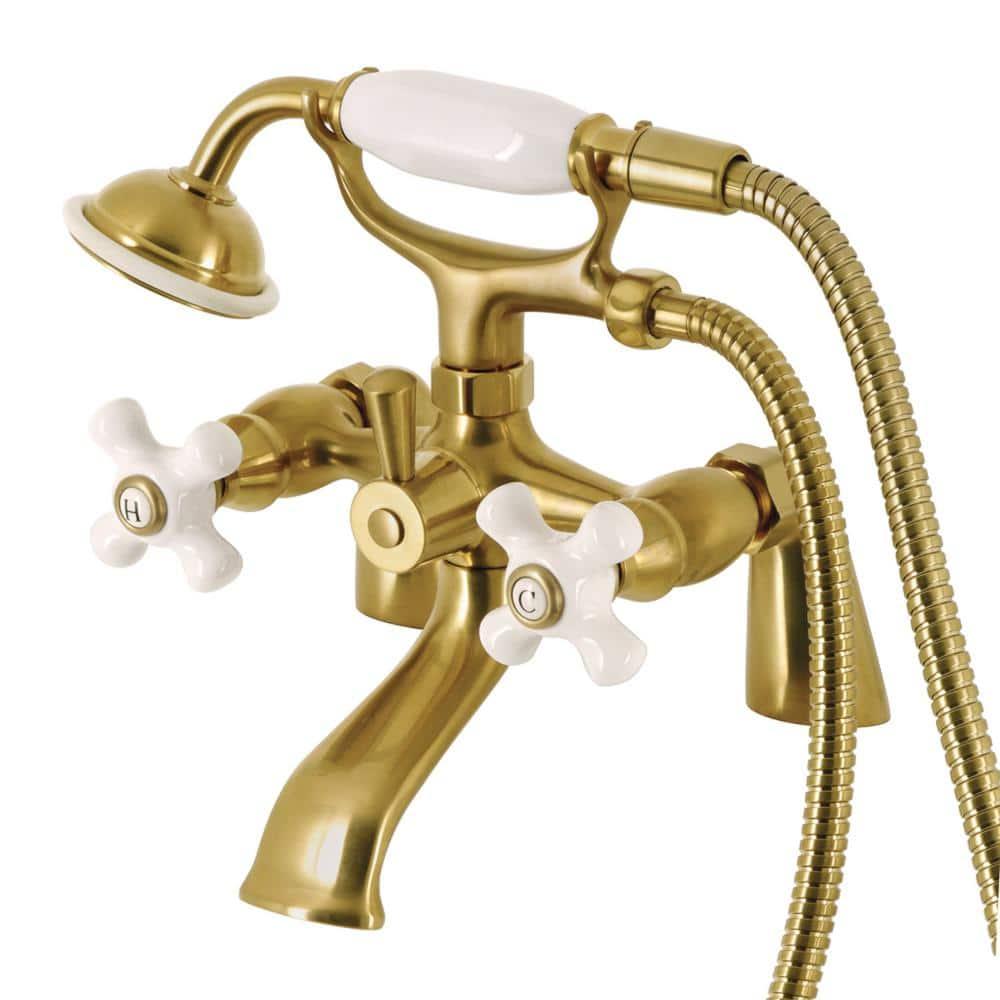 Kingston Brass Kingston Three-Handle 2-Hole Deck Mount Clawfoot Tub Faucet with Hand Shower