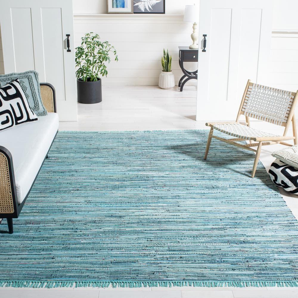 Rag Rug RAR127 Hand Woven Indoor Area Rug - Turquoise/Multi - 10'x14' - Safavieh.