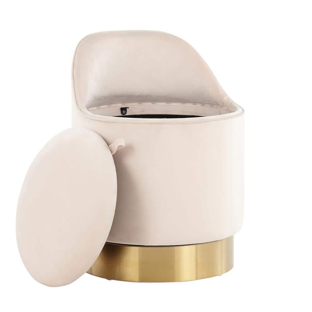 LumiSource Gold Steel, Cream Velvet Marla Vanity Stool