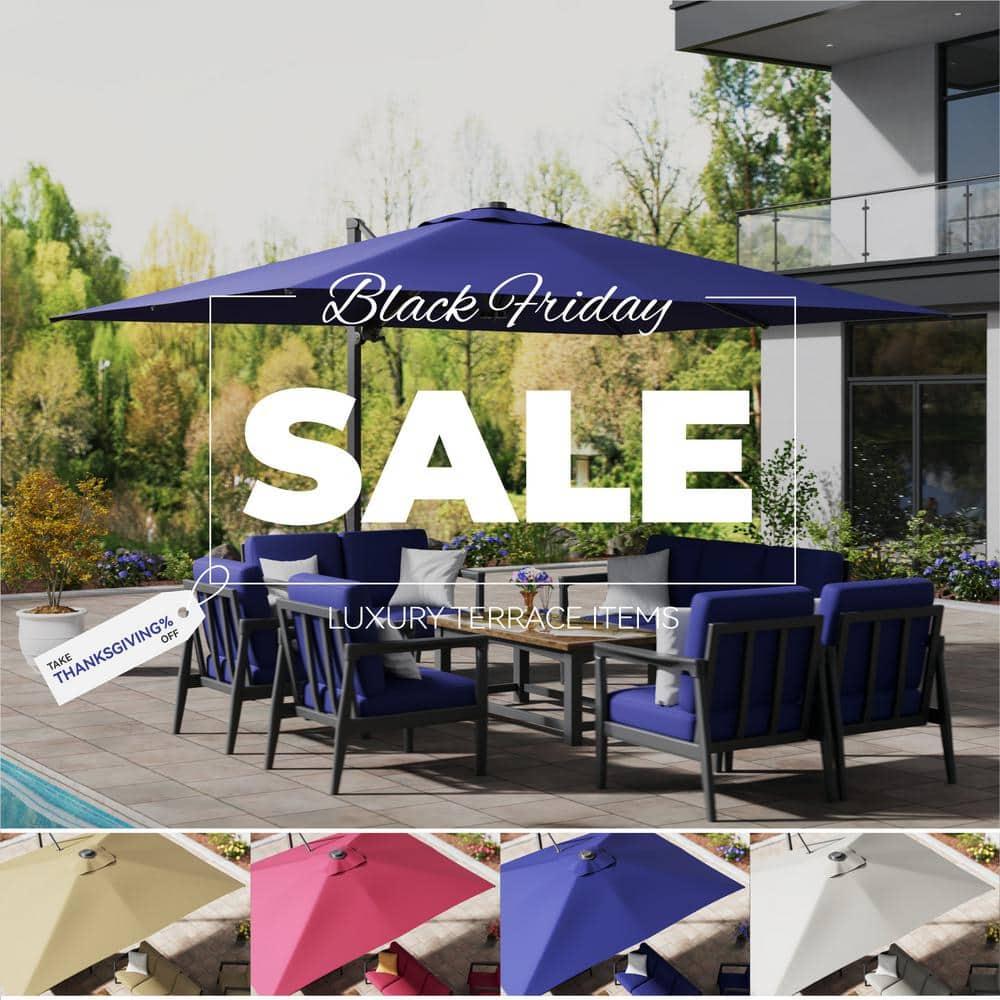 Mondawe 10x13 Ft Patio Cantilever Umbrella with Base,360° Rotation Offset and LED Light Panel,Large Rectangular Outdoor Umbrella for Pool Deck, Navy