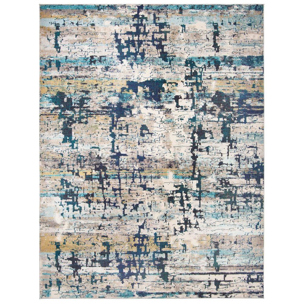 SAFAVIEH Madison Roswell Vintage Abstract Area Rug, Cream/Blue, 12' x 15'
