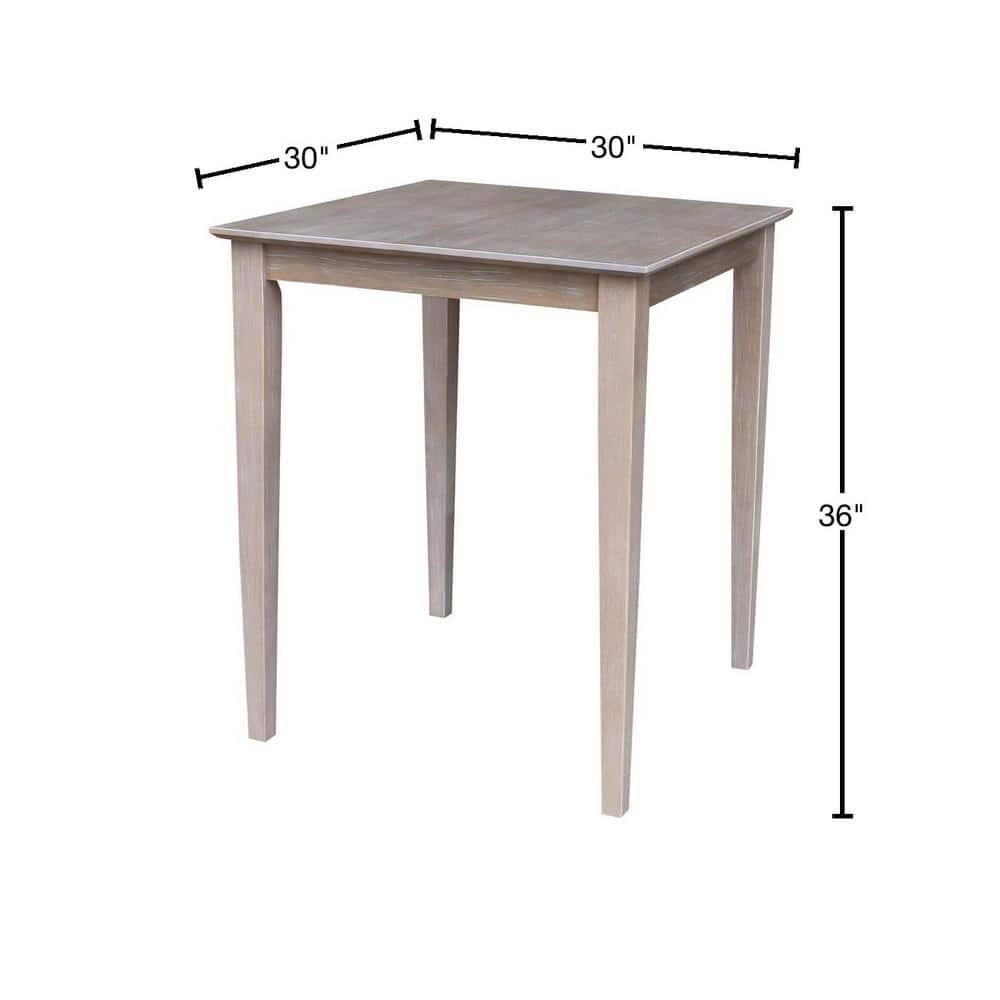 Solid Wood 30" X 30" Counter Height Table Washed Gray Taupe - International Concepts: Parawood, Square, Pedestal Base