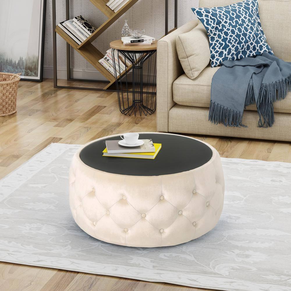 Noble House Merna Indoor Glam Velvet Coffee Table, Beige