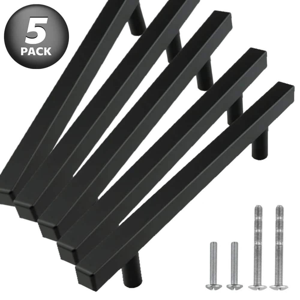 Aretha Series 6-5/16 in. (160 mm) Solid Brushed Brass Hexagon Matte Black Modern Style Cabinet Handle Cupboard Drawer Pull (5-Pack)