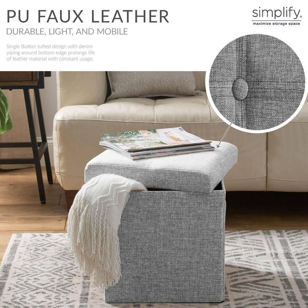 Simplify Faux Linen Folding Storage Ottoman Cube, Gray