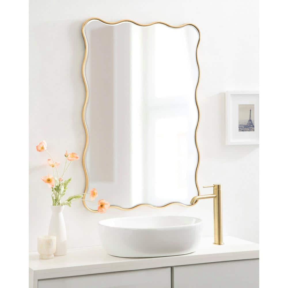 Kate & Laurel All Things Decor 24"x36" Viona Rectangle Scalloped Mirror Gold: Elegant Wavy Design, No Assembly Required