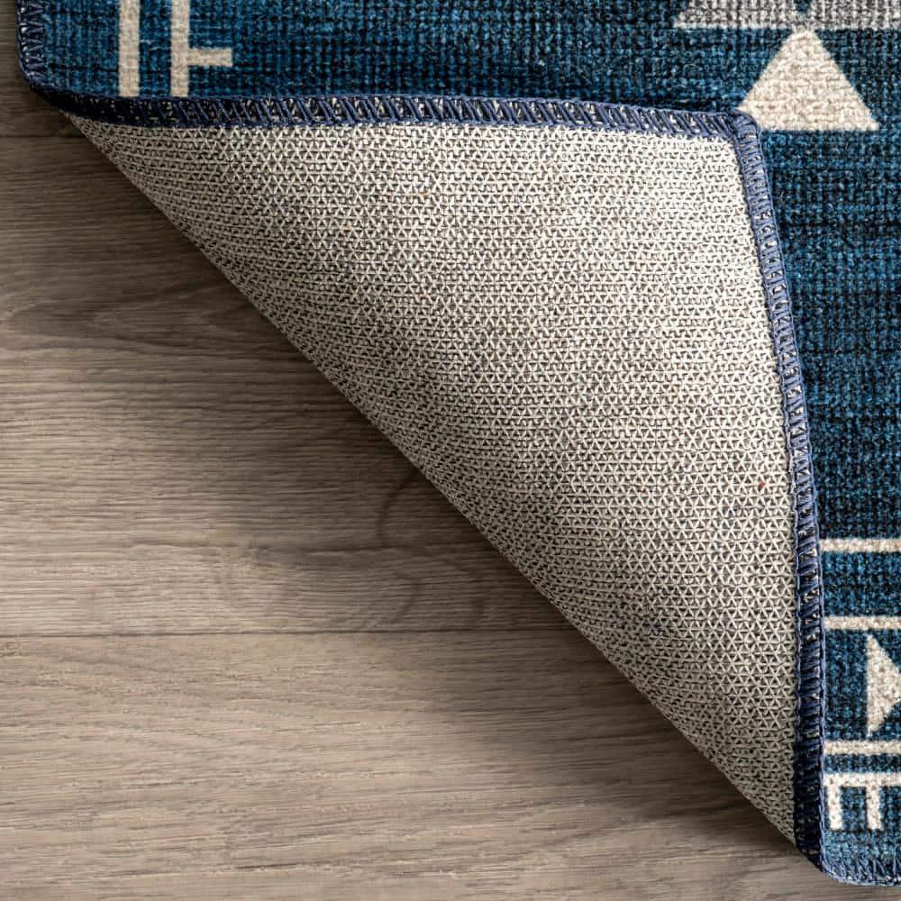 Nuloom Evalyn Diamond 4x6 Machine Washable Indoor Area Rug for Living Room Bedroom Dining Room Kitchen, Navy/Ivory