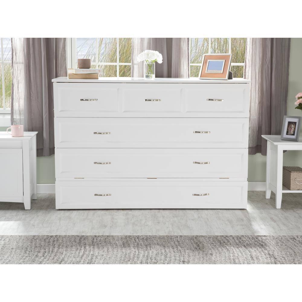 Queen Deerfield Murphy Bed Chest with Charging Station White - AFI: Space-Saving, Fold-Out Mattress, Elegant Design