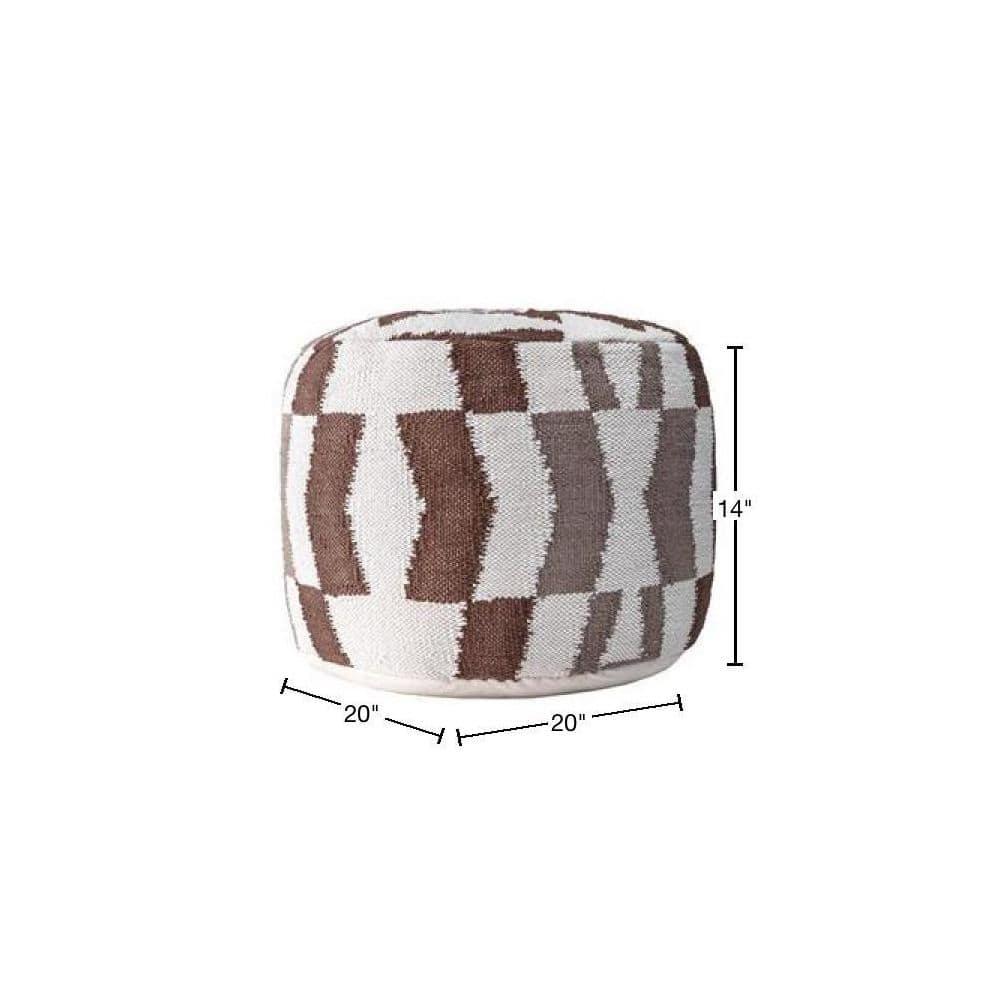 Vienna Herringbone Filled Ottoman Ivory Round Pouf