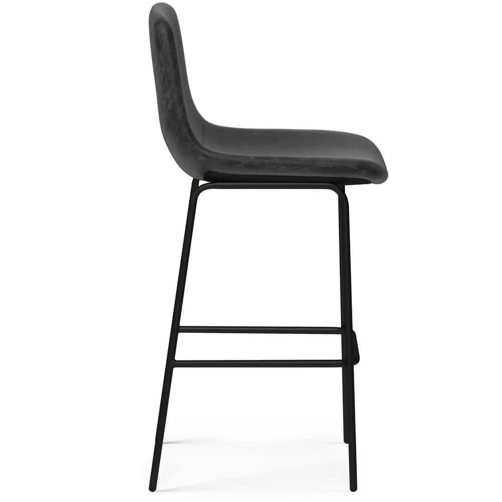 Simpli Home Jolie Upholstered Vegan Faux Leather Contemporary Counter Stool with Padded Bucket Seat and Footrest | Wayfair
