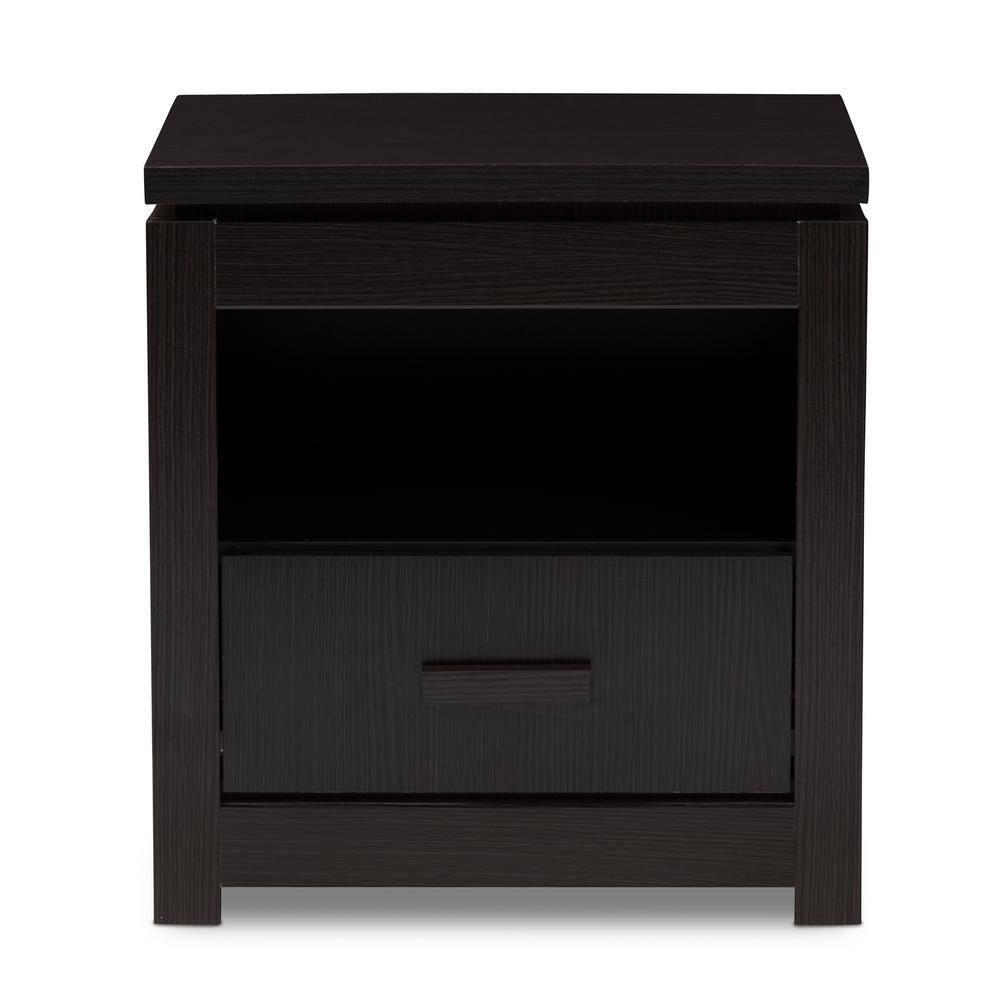 Bienna Modern and Contemporary 1 Drawer Nightstand: Bedside Storage, Wenge Finish - Baxton Studio