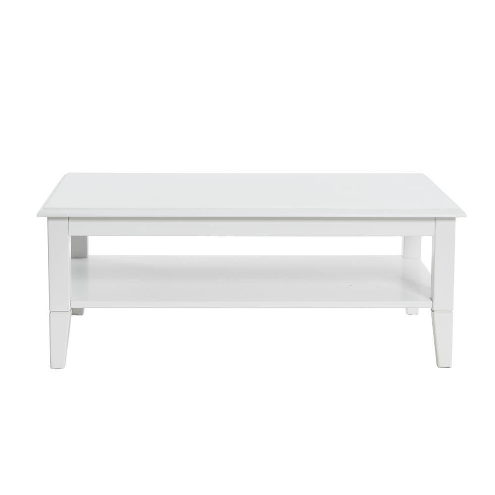 Storied Home Pleasantville Coffee Table with Storage Shelf and Solid Wood Legs White: Country Style, Engineered Top
