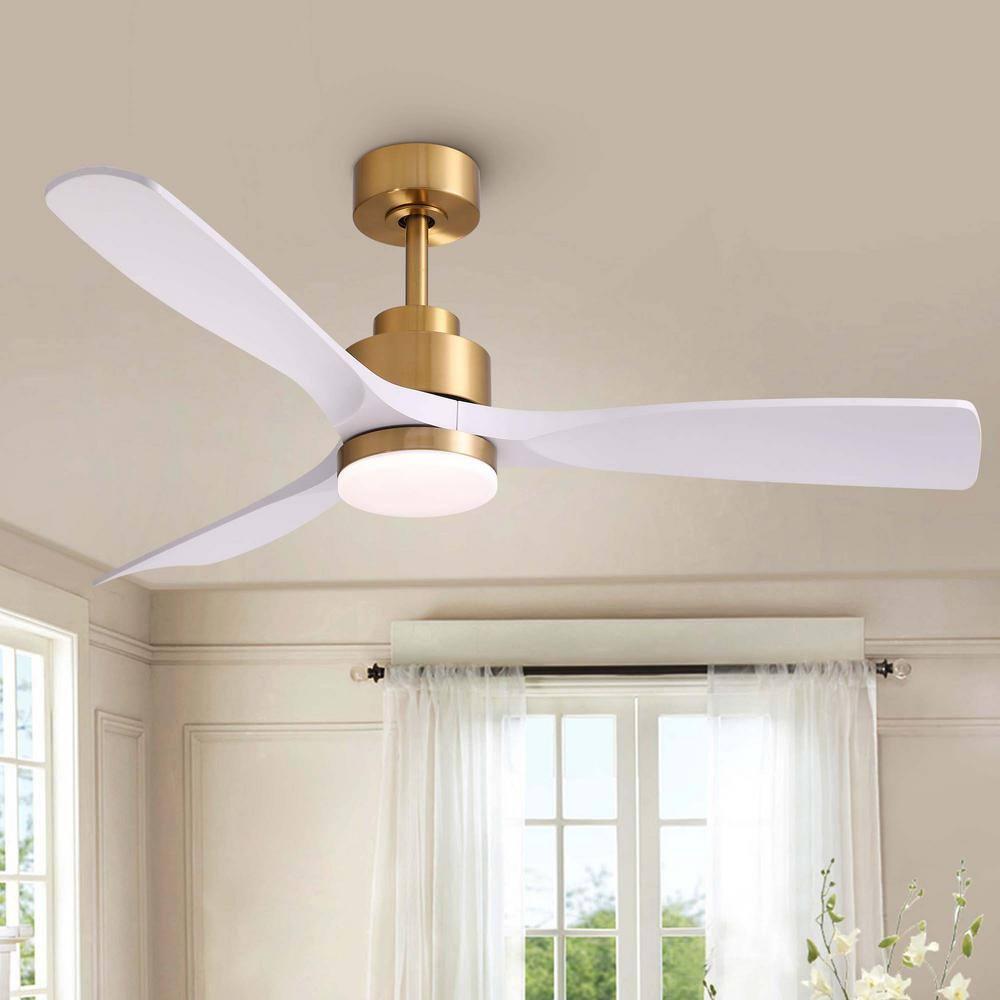 52 Inch Gold White Smart Ceiling Fans with Lights and Remote,Quiet DC Motor,for Modern Bedroom Living Room Patio