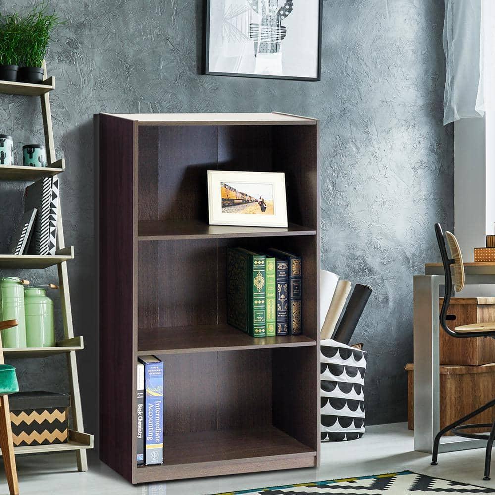 Furinno Basic 3 - Tier Bookcase Storage Shelves, Dark Brown