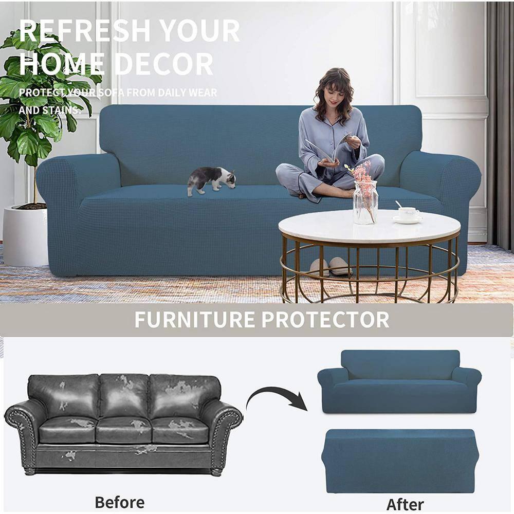 Easy-Going Stretch Chair Sofa Slipcover 1-Piece Couch Sofa Cover Furniture Protector Soft with Elastic Bottom for Kids, Pet. Spandex Jacquard Fabric Small Checks (Chair, Bluestone)