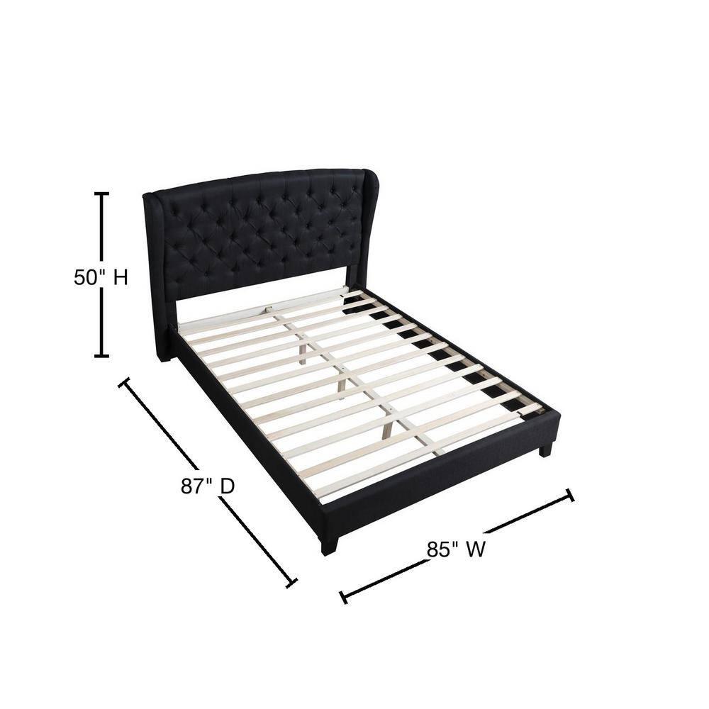 Best Master Frances Solid Wood/Fabric Upholstery East King Platform Bed - Black