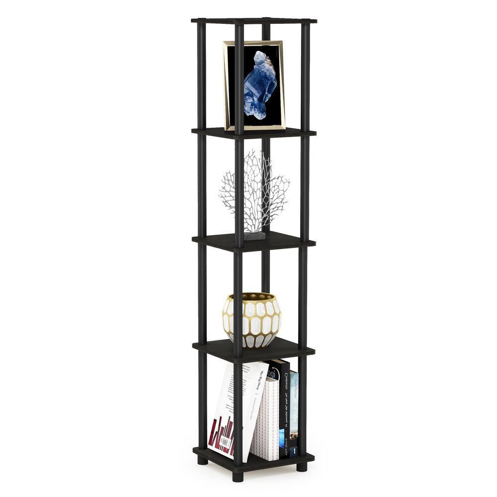 Furinno 5-Tier Corner Square Bookshelf Anti-Tipping Display Rack Shelf for Bathroom&Closet&Home Office&Living Room&Kitchen,Espresso/Black