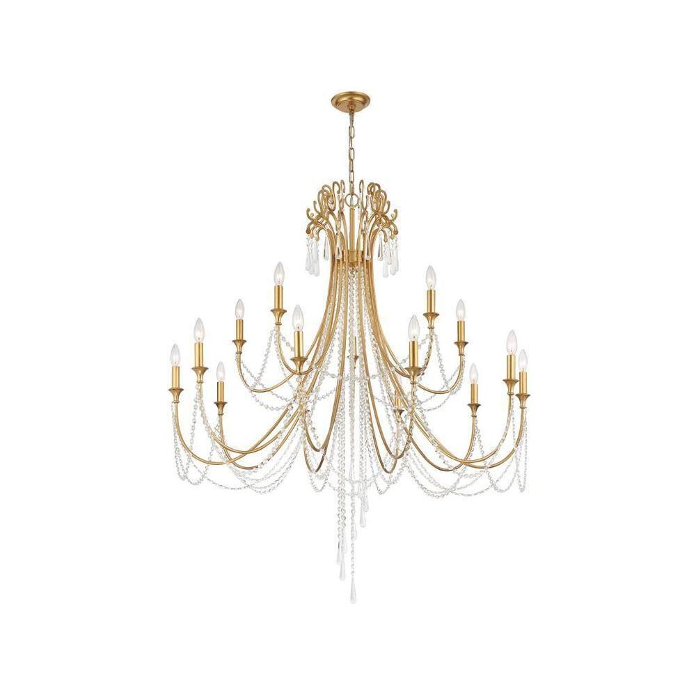 Crystorama Arcadia 15 Light Antique Gold Chandelier - 46.25"W x 54.75"H