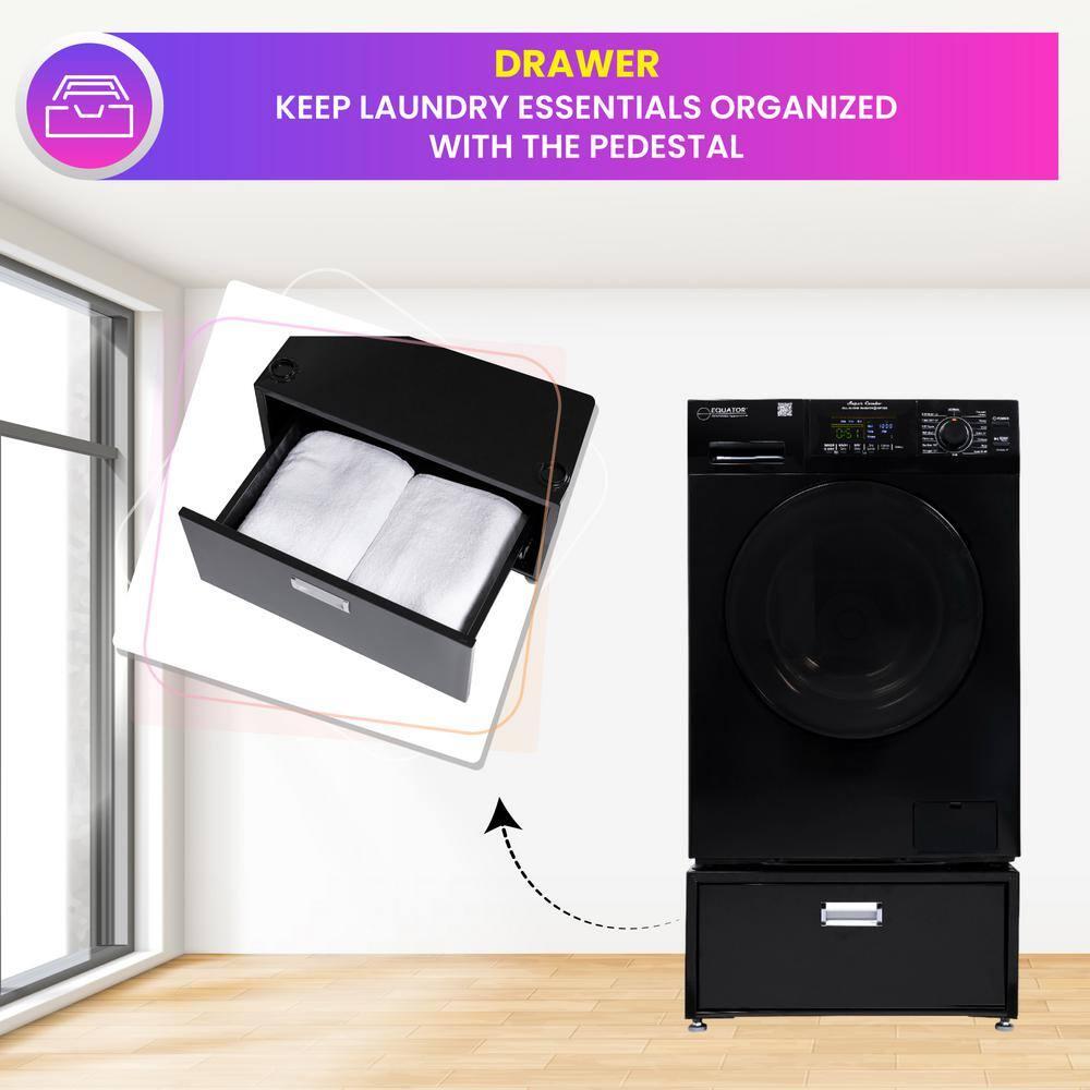 Equator Advanced Appliances All-in-one Washer Dryer Ventless FULLY BUILTIN 0-CLEARANCE 1.62cf/15lbs 110V 1400RPM with Pedestal EZ 4700 C + PDL 4455 Black