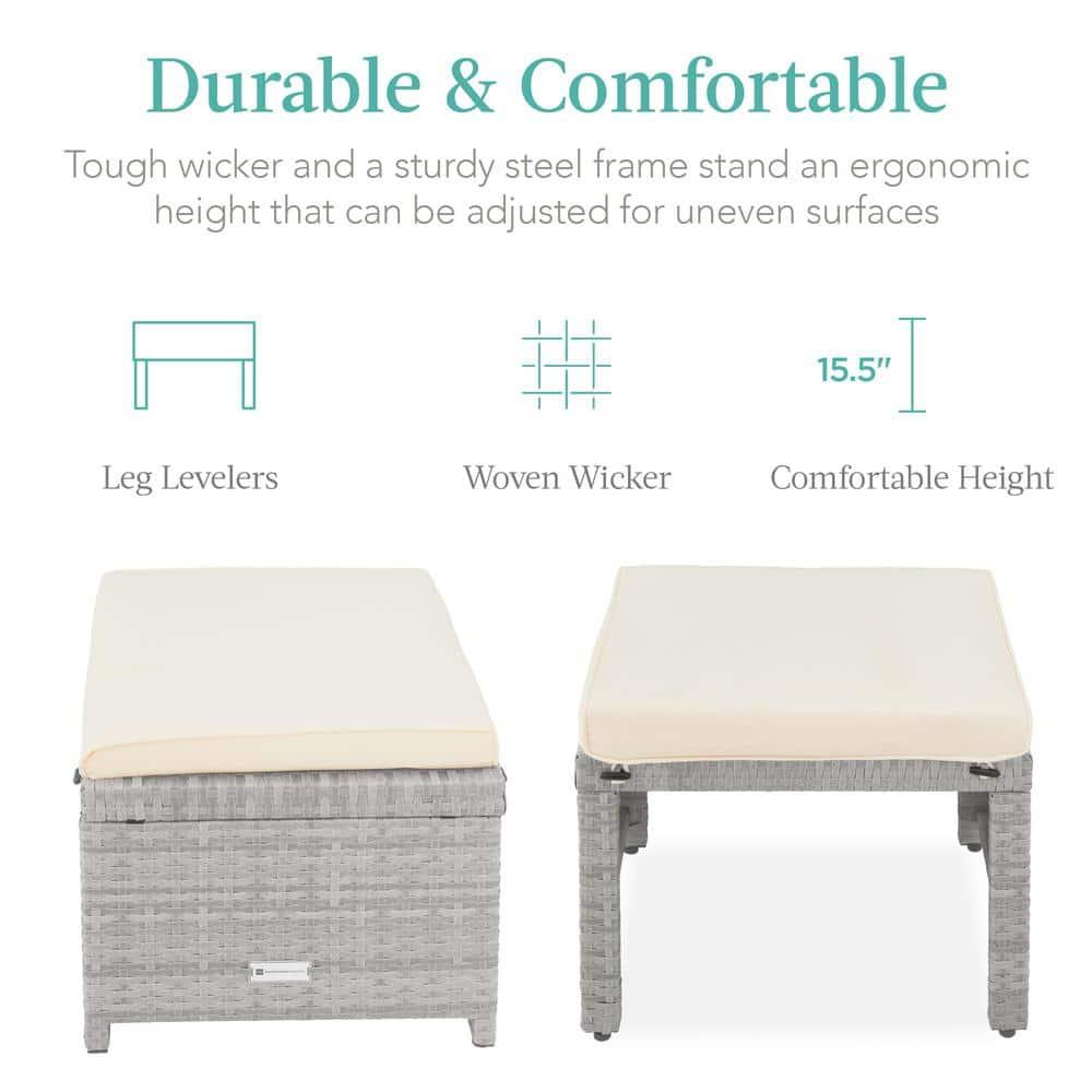 Best Choice Products Set of 2 Multipurpose Patio Wicker Ottomans w/ Removable Cushions - Gray/Cream